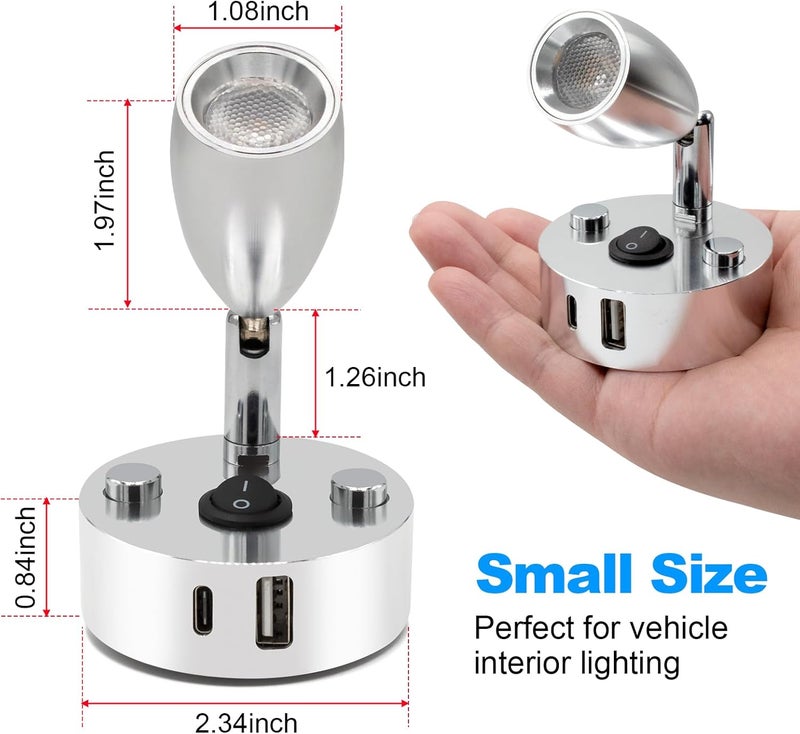 WTNYOU 2-PCS RV Reading Lights 12V Interior with USB-A & USB-C Charging Ports, Rotatable Camper LED Light Fixture, RV Bedside Light for Motorhome, Camper, Travel Traile, Boat and Van - Image 5